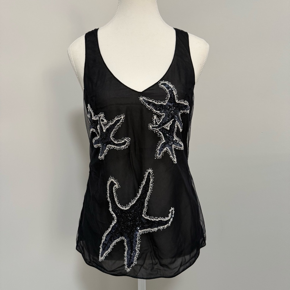 Giorgio Armani 2004 Beaded Sequin Starfish Silk Top Size 38